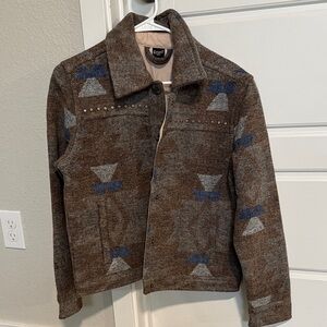 Cruel Girl Brown and Blue Patterned Jacket